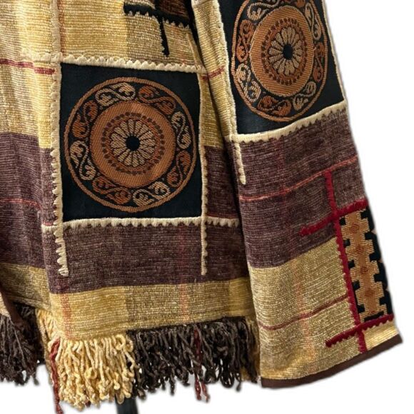 Vintage Allure Chenille Fringe Jacket Patchwork Applique Bohemian Size Medium - Picture 4 of 6